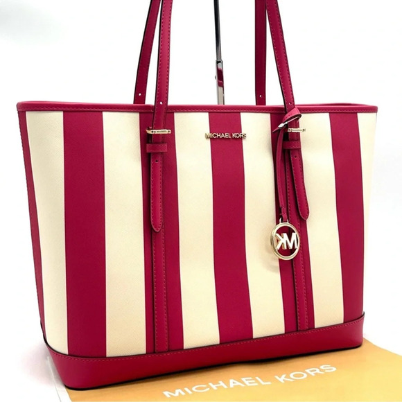 Michael Kors Large Jet Set Travel TZ Shoulder Tote Bag Electric Pink Multi - Picture 3 of 11